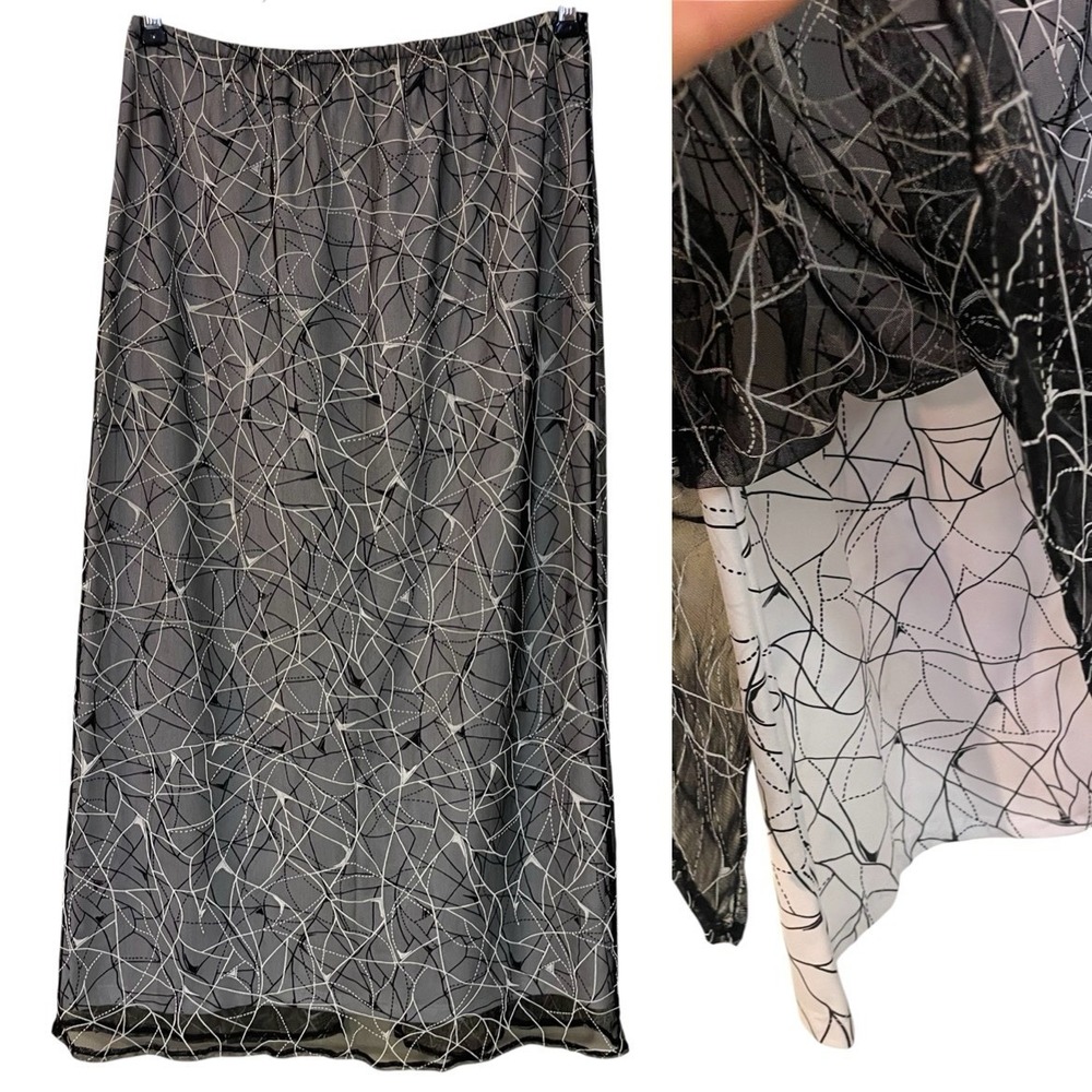 Black White Geo Web Mesh Pull On Maxi Skirt Whimsigoth Witchy Grunge Y2K S